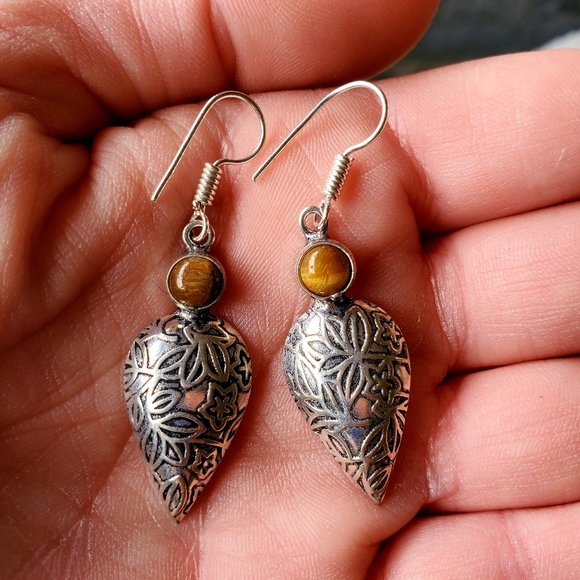 New Tiger Eye Silver Earrings. - Picture 4 of 5
